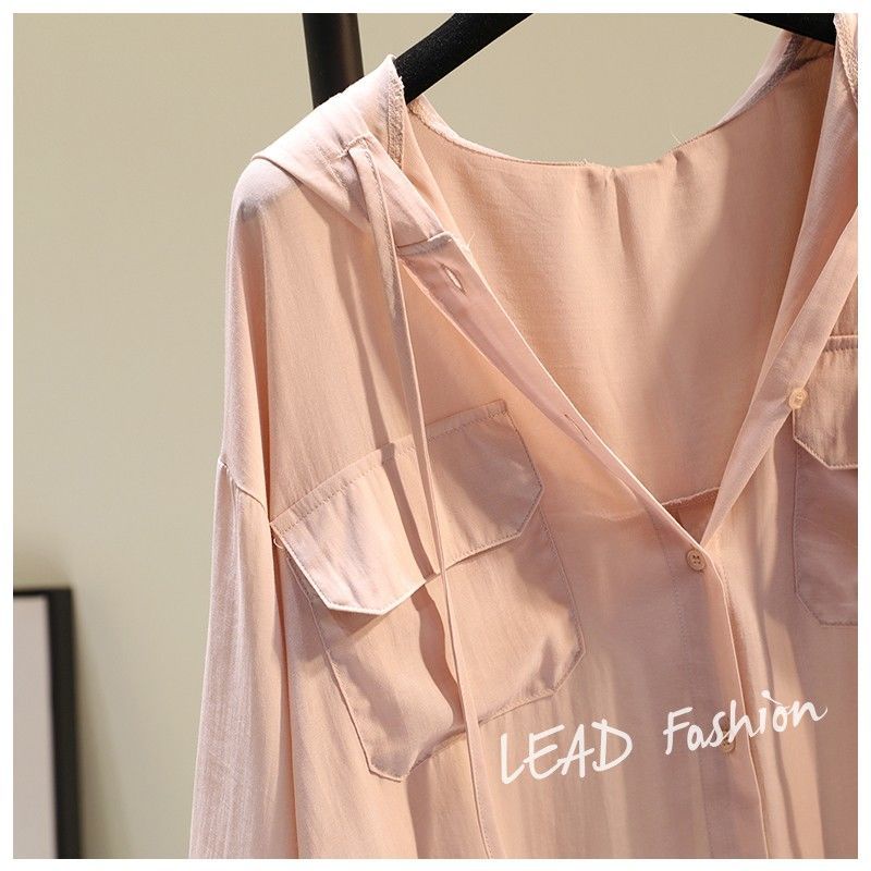 Áo Sơ Mi Có Nón Chống Nắng Dáng Rộng Thiết Kế Túi Đôi Thời Trang Mùa Hè Hàng Mới Dành Cho Bạn Nữ