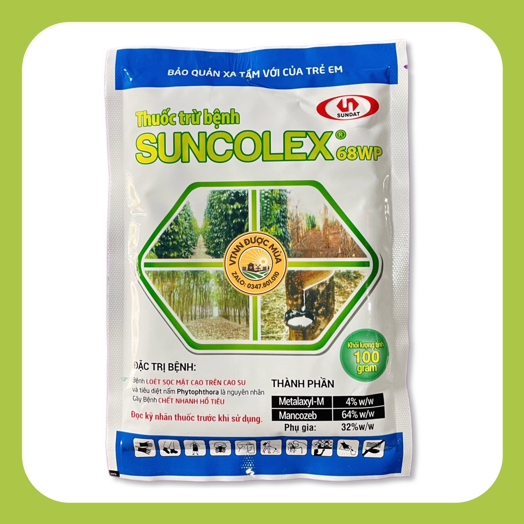 SUNCOLEX 68WP (100g) - Mancozeb + Metalaxyl-M - Thuốc Trừ Bệnh Loét Sọc Cây Cao Su, Chết Nhanh Hồ Tiêu - VTNN Được Mùa
