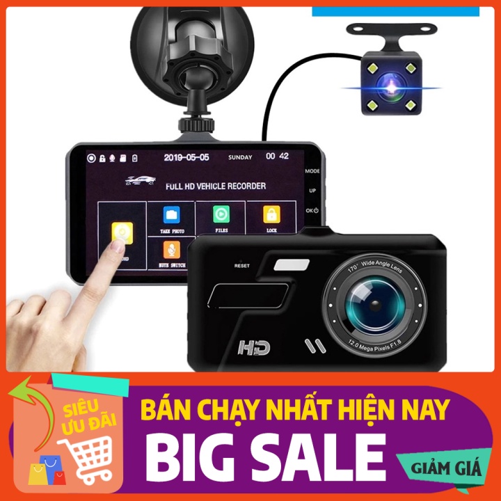 Sale rẻ nhất Camera hành trình ô tô A66 Plus(V9 Plus) Full HD Đèn LED,ghi hình trước sau, màn hình cảm ứng,thẻ nhớ 32G.