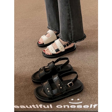 Giày Sandal Đế Dày Tăng Chiều Cao Mùa Hè 2023 Phong Cách Retro Mới Cho Nữ