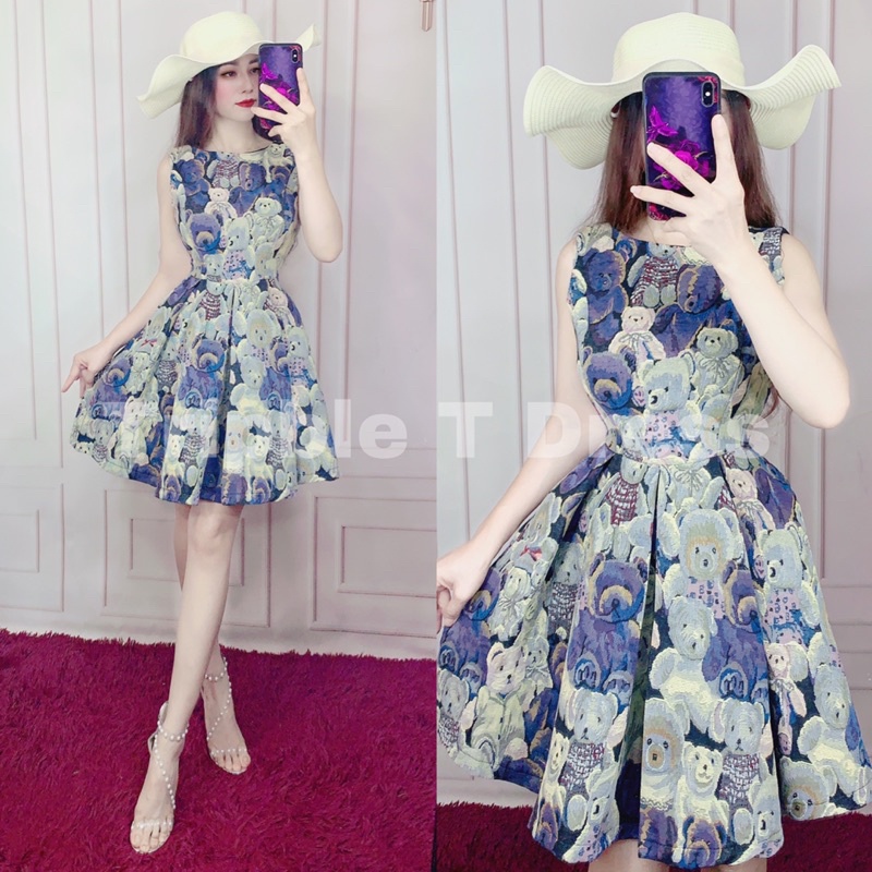 Đâgm xoè dự tiệc TRIPBLE T DRESS sát nách xếp ly - Size M/L/XL/XXL