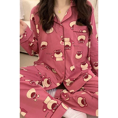 Gấu dâu tây mẫu mới xuân thu dài tay hoạt hình dễ thương đồ ngủ học sinh