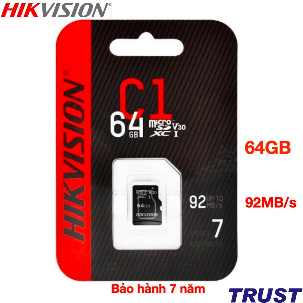 BÁN CHẠY NHẤT Thẻ nhớ microSDHC Hikvision 64GB Class 10  Chính Hãng - Bảo hành 7 năm