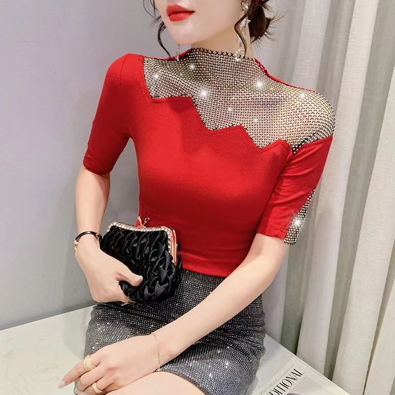 Áo Thun Ngắn Tay Đính Kim Cương Thời Trang Mùa Hè 20232 Sang Trọng