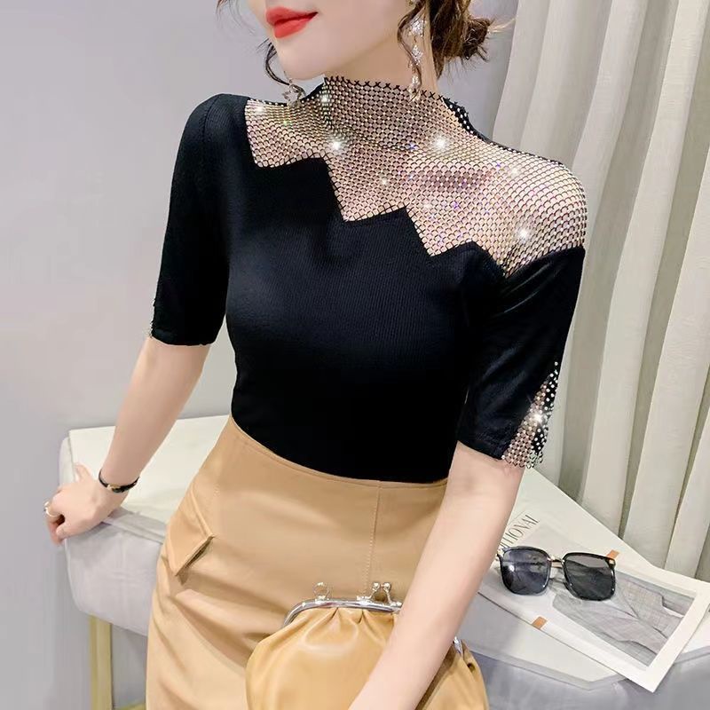 Áo Thun Ngắn Tay Đính Kim Cương Thời Trang Mùa Hè 20232 Sang Trọng
