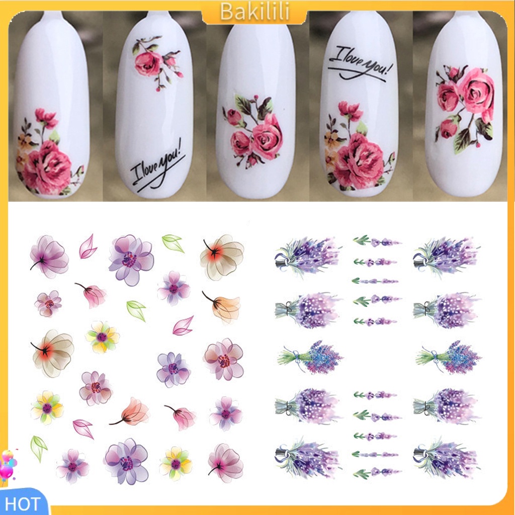 Sticker Dán Móng Tay Chuyển Nước Nhiều Kiểu Dáng Họa Tiết Hoa Tự Dính