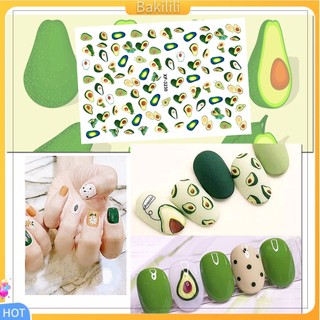 (Bakilili) Miếng Dán Móng Tay Chống Thấm Nước Họa Tiết Trái Bơ / Cây Xương Rồng Xinh Xắn