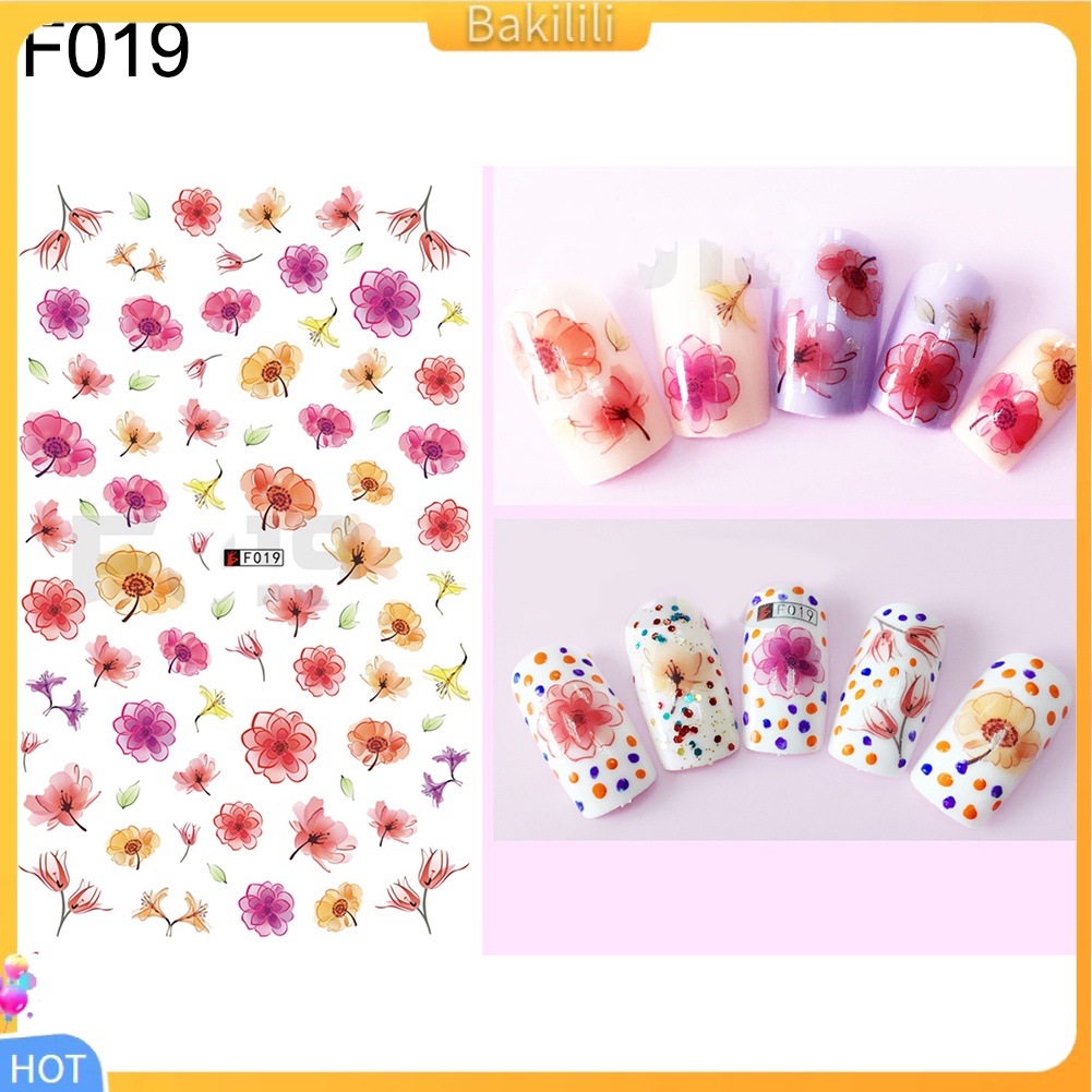 (Bakilili) Tờ sticker dán móng trang trí hình hoa bắt mắt