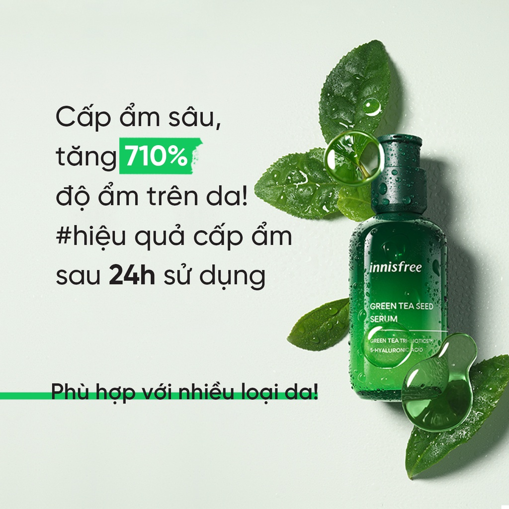 (Quà tặng không bán) Tinh chất INNISFREE Green Tea Seed Serum 5 loại Hyaluronic Acid 80ml