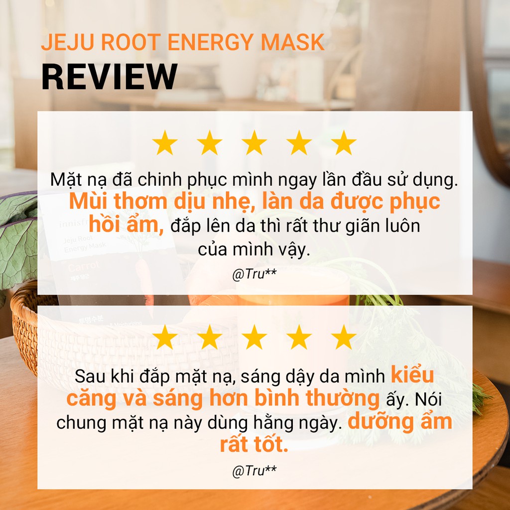 Bộ 2 mặt nạ dưỡng da chiết xuất rau củ innisfree Jeju Root Energy Mask 25 mL (Carrot)