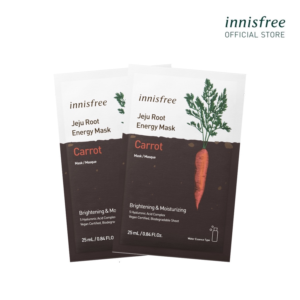 Bộ 2 mặt nạ dưỡng da chiết xuất rau củ innisfree Jeju Root Energy Mask 25 mL (Carrot)