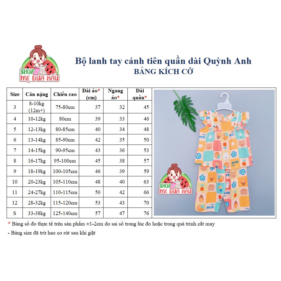 Bộ lanh bé gái đồ tole cho bé quần dài tay cánh tiên shop mẹ dưa hấu 8-38kg