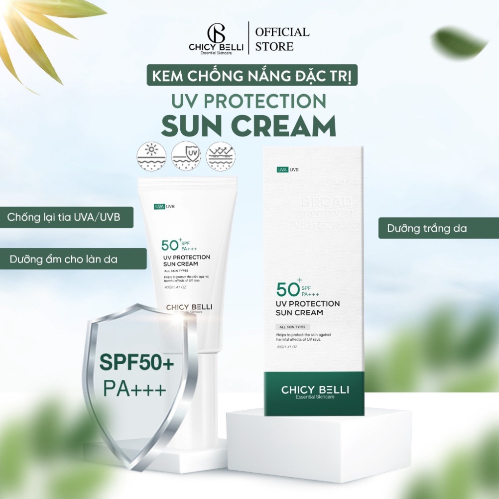 Kem Chống Nắng Dưỡng Ẩm Broad Spectrum Protection Chicy Belli Spf50+ Pa++++ 40G Dưỡng Ẩm Da An Toàn Cho Da Nhạy Cảm