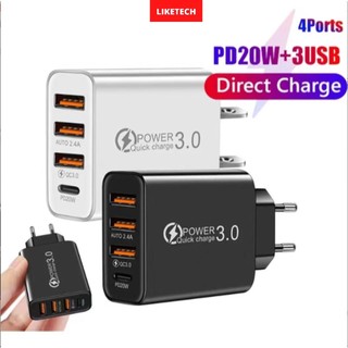 Củ sạc nhanh chia 4 cổng sạc USB tích hợp sạc nhanh PD QC 3.0 đầu cắm EU tiện dụng bỏ túi bảo hành 12 tháng