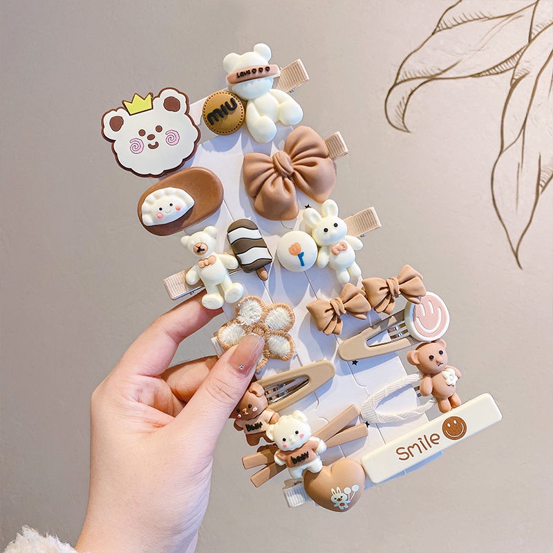 Kẹp Tóc bb Họa Tiết Hoạt Hình Màu Cà Phê Dễ Thương Cho Bé Gái
