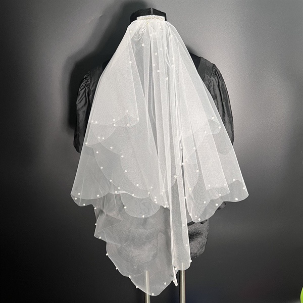 Voan cô dâu viền hạt chấm hạt thưa mẫu dài 75cm mới t8-2023 Giangpkc