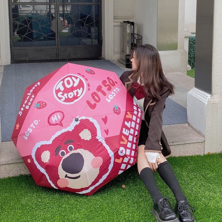 Ô Dù Gấp Che Mưa Nắng Hình Gấu Dâu  - Freeship