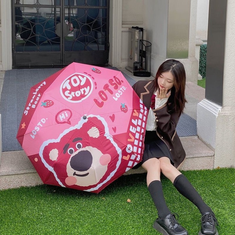 Ô Dù Gấp Che Mưa Nắng Hình Gấu Dâu  - Freeship