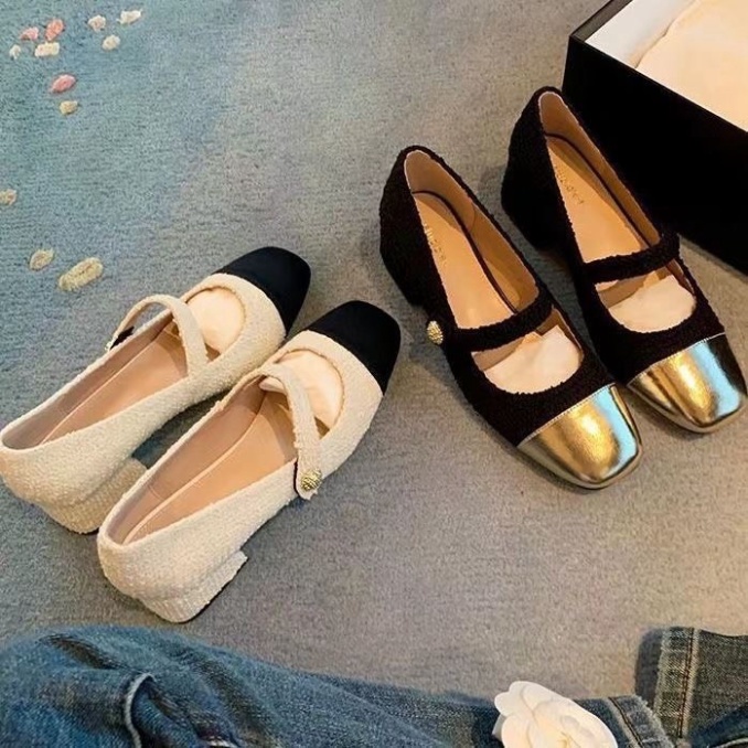 Giày búp bê mary jane mũi vuông quai ngang, cao got phong cách hàn quốc