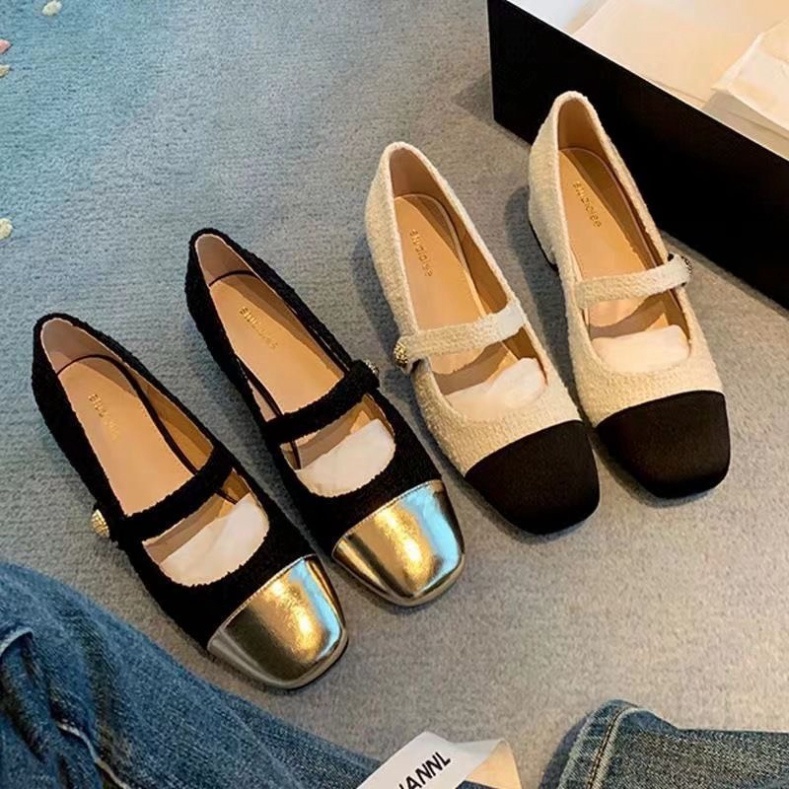 Giày búp bê mary jane mũi vuông quai ngang, cao got phong cách hàn quốc