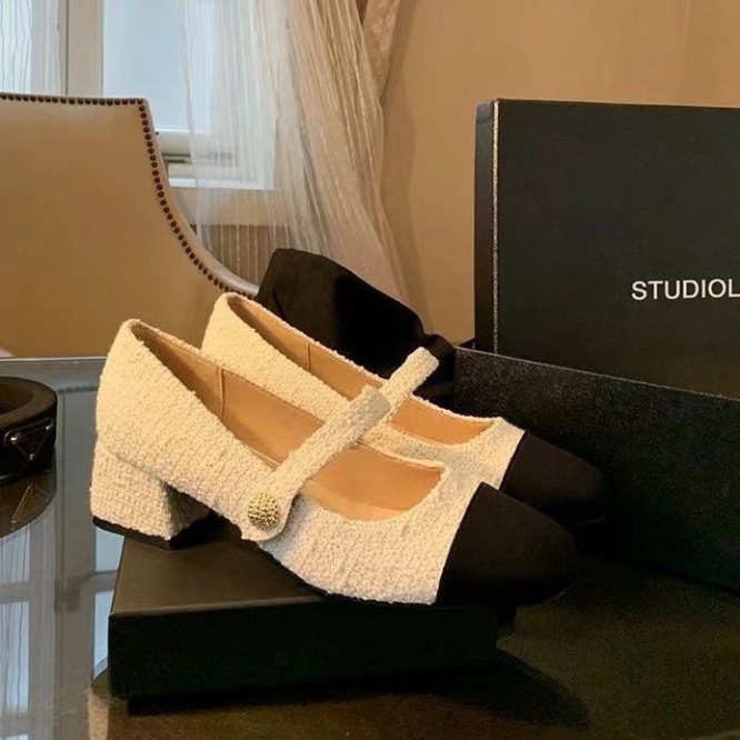 Giày búp bê mary jane mũi vuông quai ngang, cao got phong cách hàn quốc