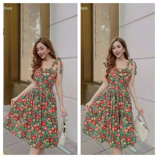 Đầm thời trang nữ đi chơi đi dạo có mút ngực chất lụa kiểu đầm xòe 2 dây dễ thương