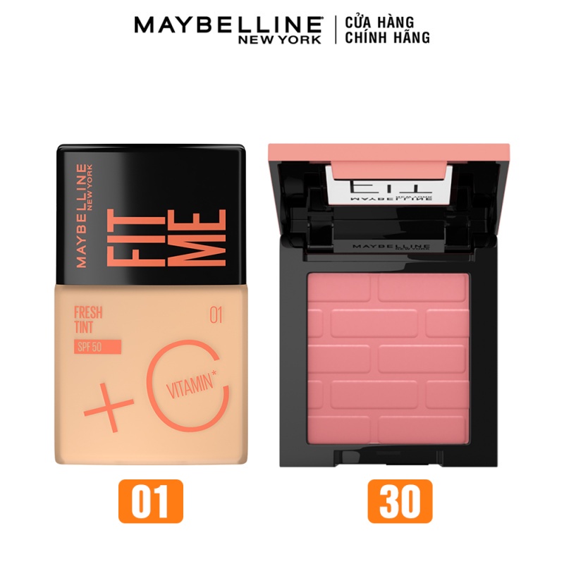 Bộ Nền Tint C Tươi Mướt Chống Nắng Fit Me Fresh Tint 30ml và Phấn má hồng chuẩn màu Fit Me Mono Blush 4.5g