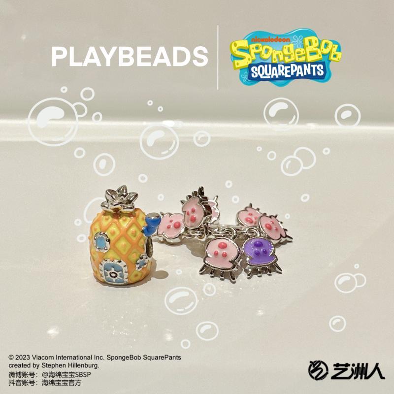 Vòng Tay Mạ Bạc 925 Xỏ Hạt Hình SpongeBob Dễ Thương