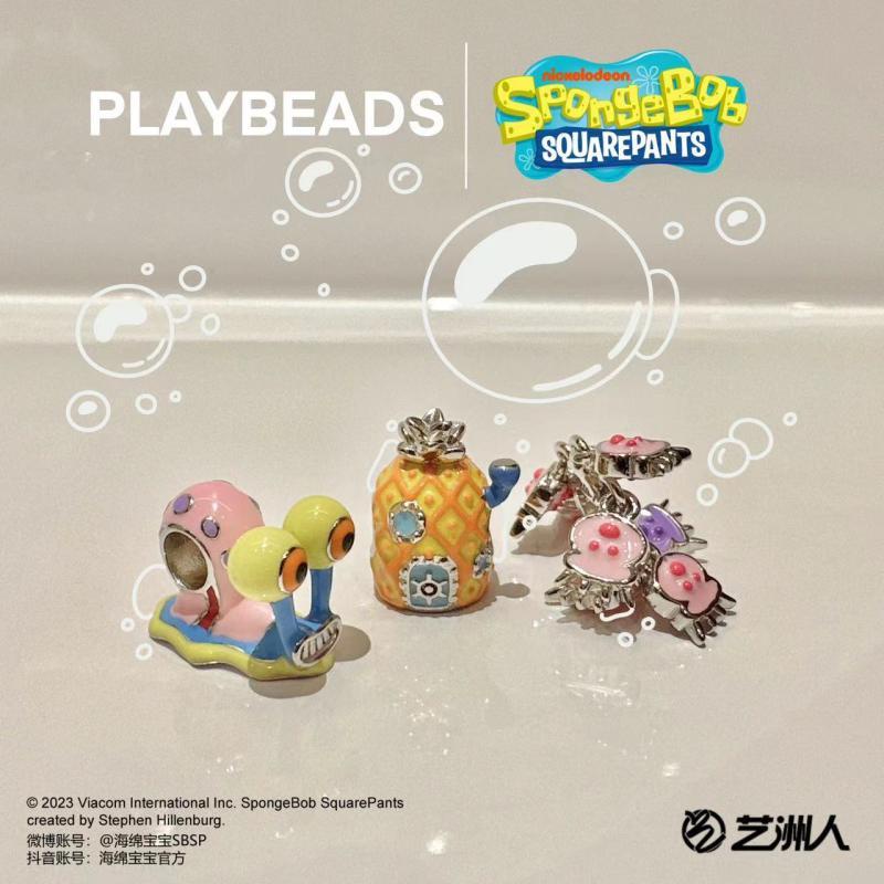 Vòng Tay Mạ Bạc 925 Xỏ Hạt Hình SpongeBob Dễ Thương