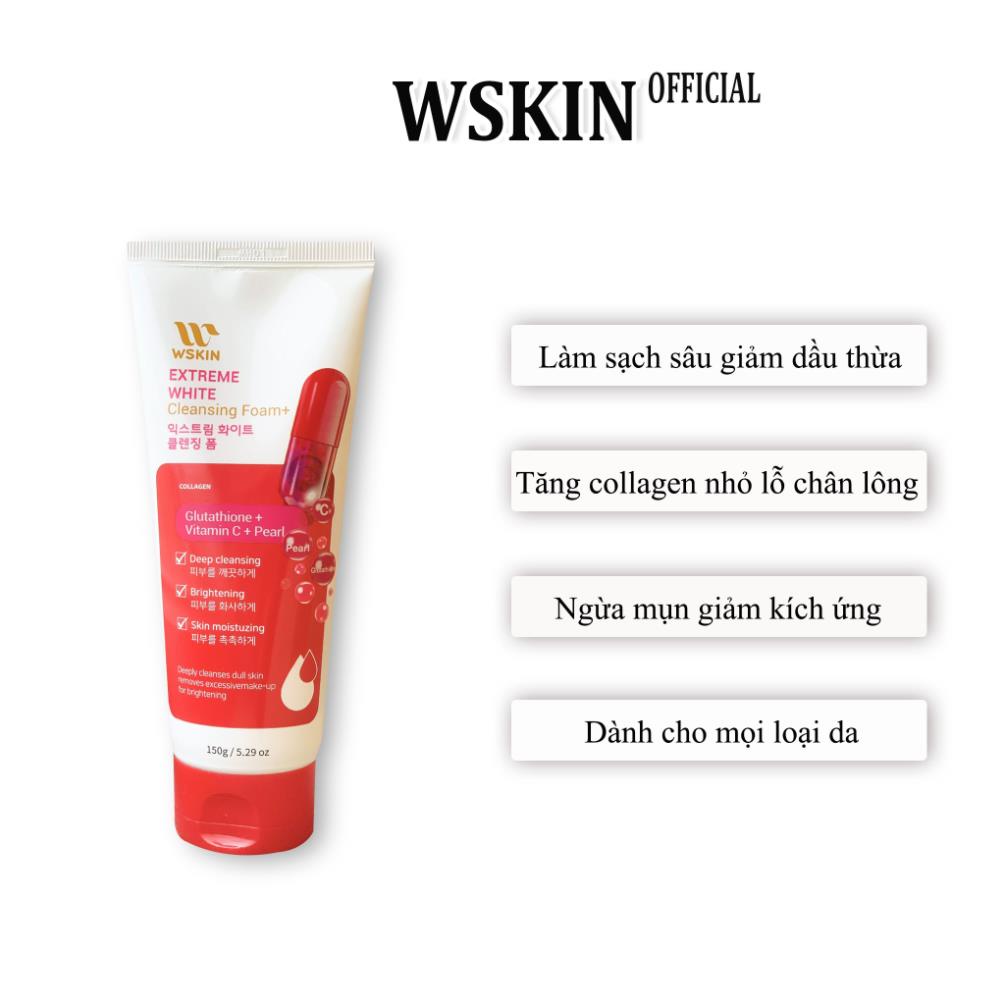 Sữa Rửa Mặt Trắng Da Wskin Extreme White Cleansing Foam Glutathione + Vitamin C Chính hãng