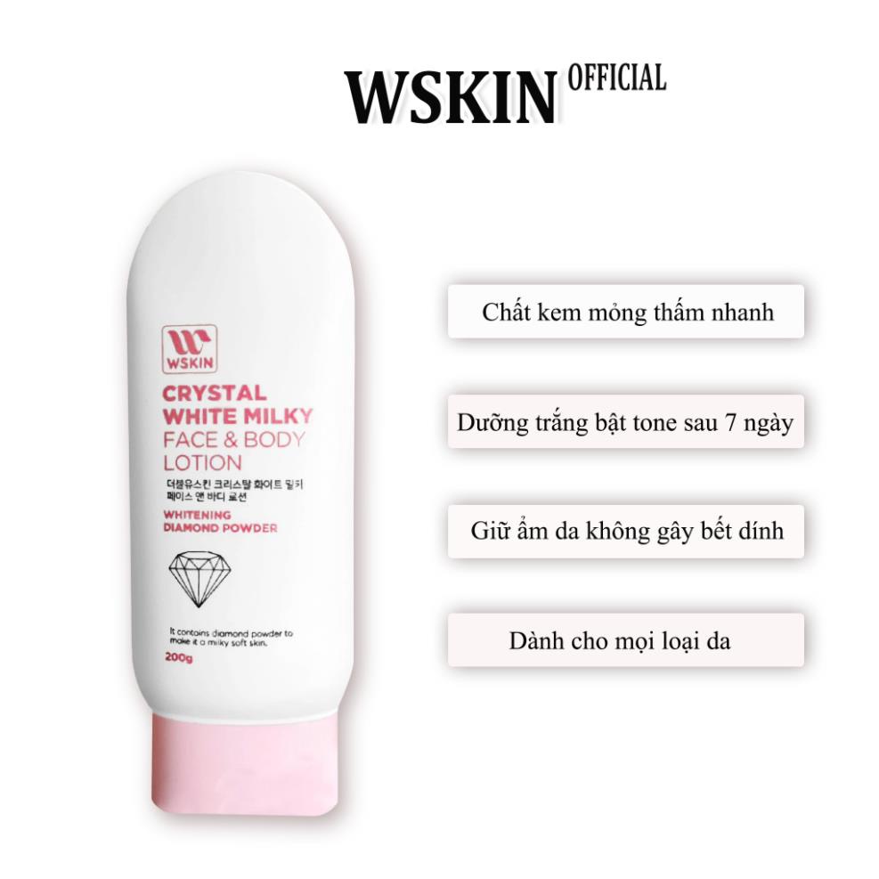 Kem body kim cương Wskin Crystal White Milky Face & Body SPF36 Chính hãng