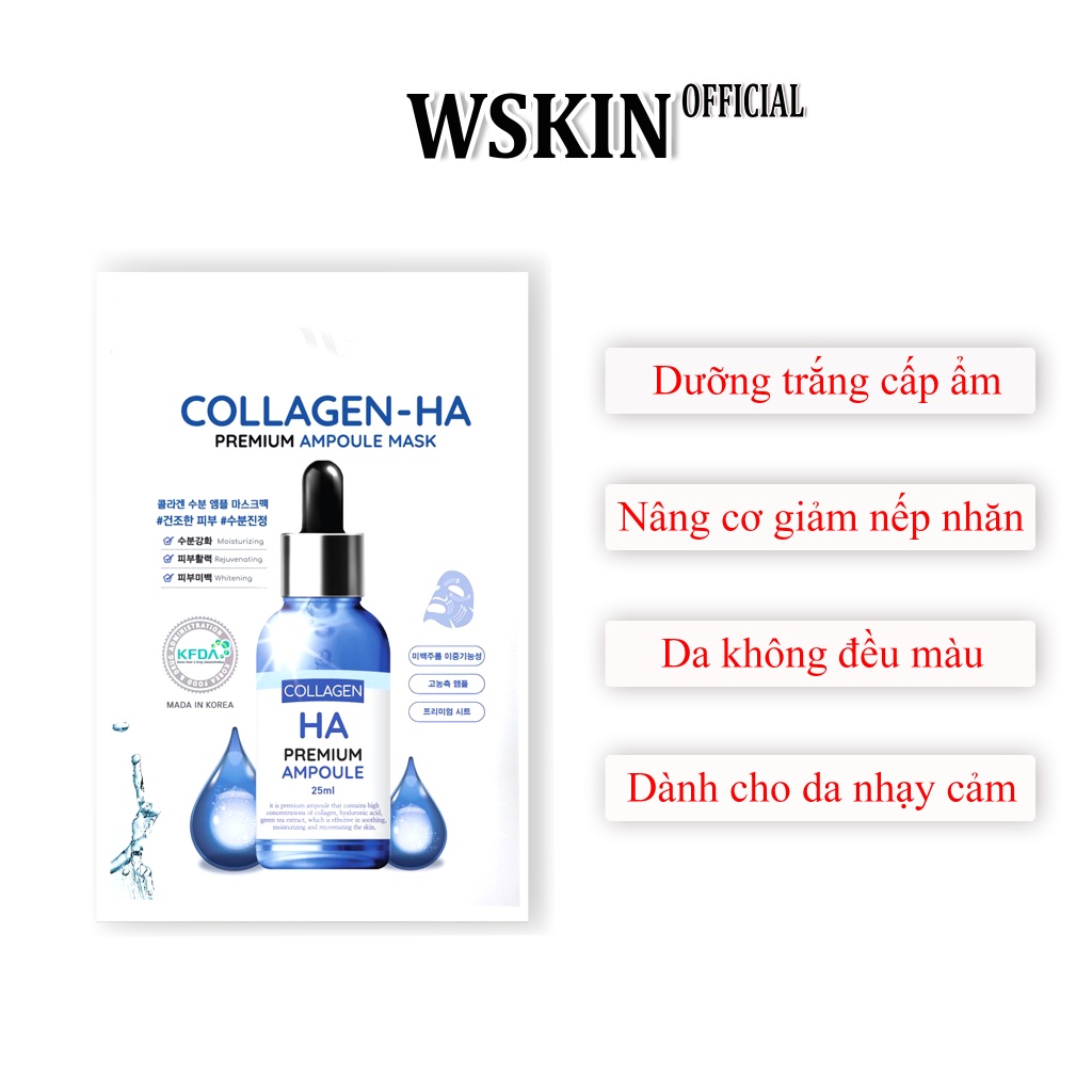 Mặt nạ Collagen TRẮNG DA- CẤP ẨM- XÓA NHĂN WSKIN Collagen HA Ampoule Mask(Hộp 10 mặt nạ) Chính hãng