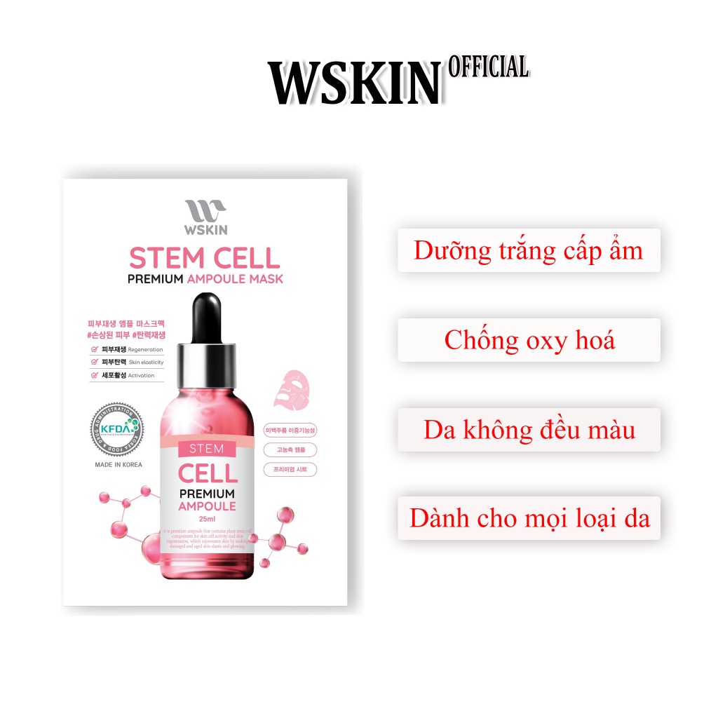 Mặt nạ tế bào gốc dưỡng trắng chống oxi hóa làm đều da Wskin stem cells Chính hãng