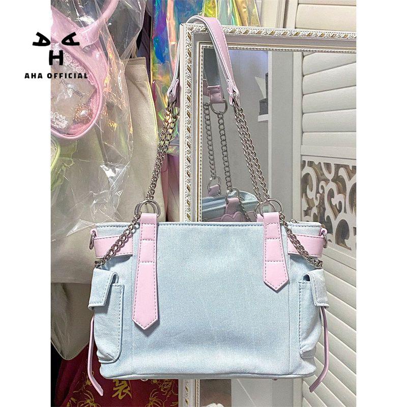 Túi Xách Denim Trái Tim Phối Dây Xích Thời Trang Dành Cho Nữ