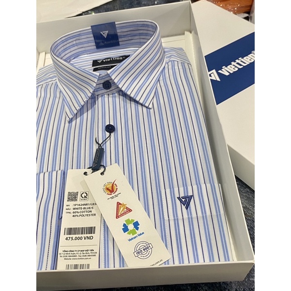 ÁO SƠ MI DÀI TAY ♥💕 FREESHIP💕♥ ÁO VIỆT TIẾN DÀI TAY LAI BẦU mẫu sọc xanh