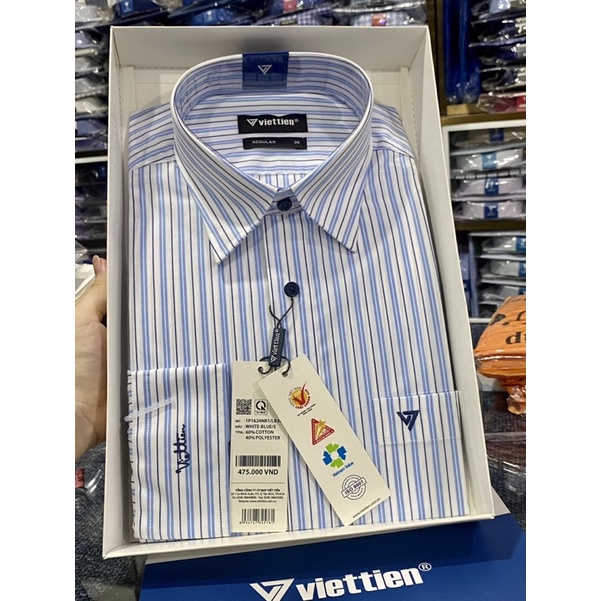 ÁO SƠ MI DÀI TAY ♥💕 FREESHIP💕♥ ÁO VIỆT TIẾN DÀI TAY LAI BẦU mẫu sọc xanh