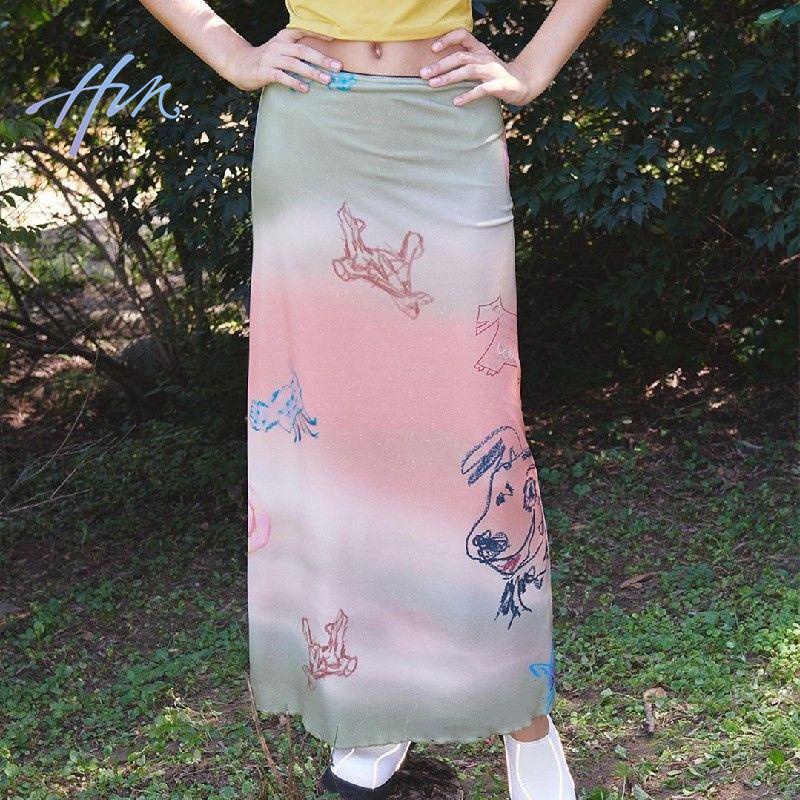 Chân Váy Dài Ôm Dáng Màu Cầu Vồng Gradient Phong Cách Âu Mỹ Dễ Thương Thời Trang Mùa Hè