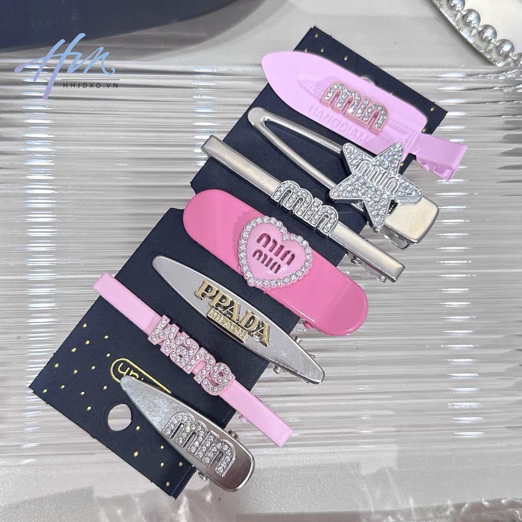 Kẹp Tóc Bảy Mảnh Đính Đá Hình Chữ Love y2k Phong Cách Thời Trang