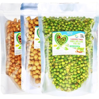 Combo 1k500gr 3 vị: đậu phộng rang tỏi ớt + đậu phộng rang muối + hà lan tỏi ớt tâm đức thiện - 3 x túi 500gr đồ ăn vặt