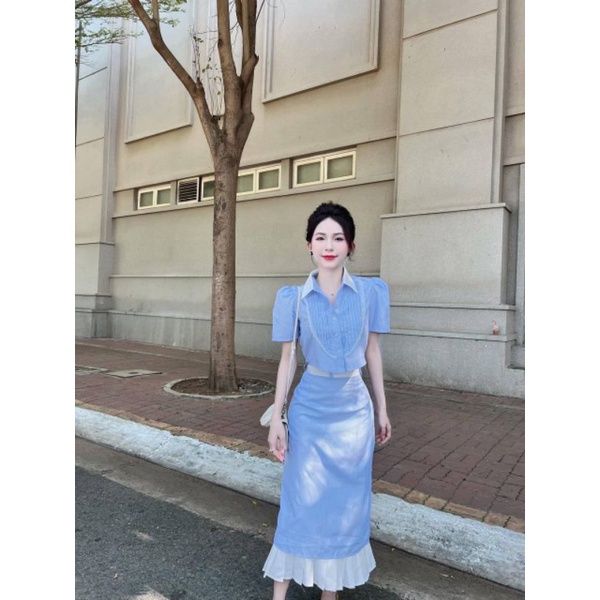 Set áo croptop mix chân váy