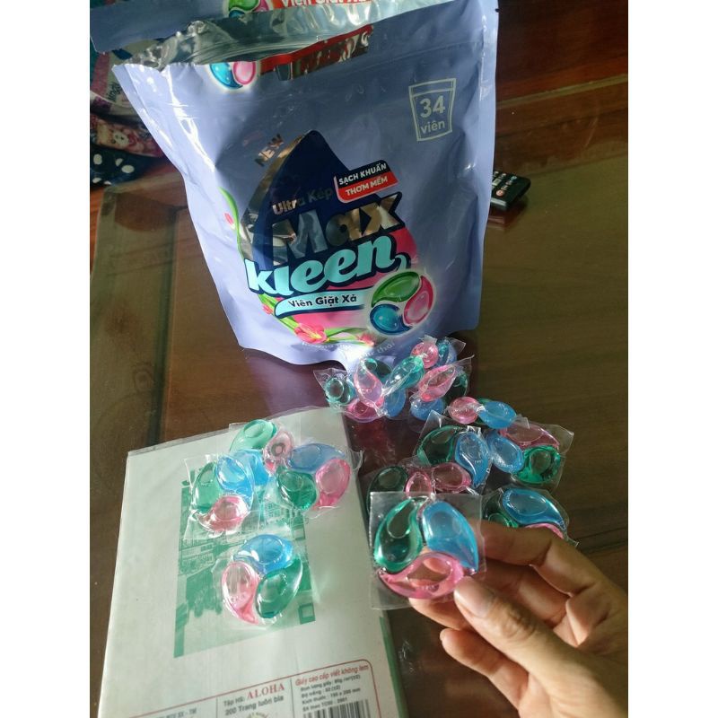 Sale hè 2023  viên giặt xả maxkleen túi 34 viên15g - chiết chính hãng
