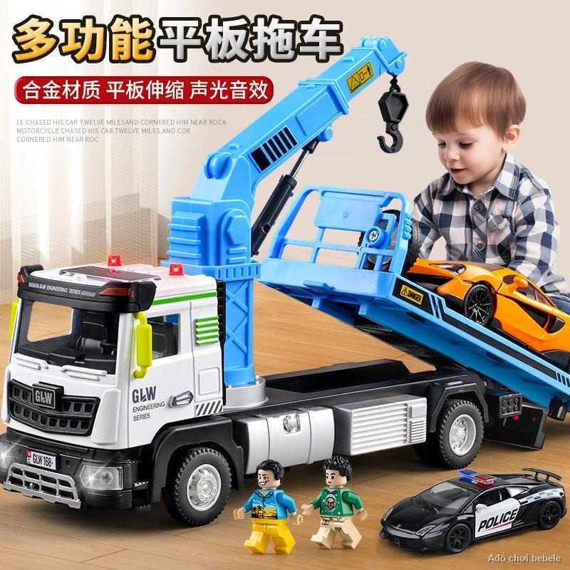 Order🚖Trailer phẳng hợp kim dành cho trẻ em cần cẩu đồ chơi xe cứu hộ mô hình xe tải cần cẩu xe kỹ thuật
