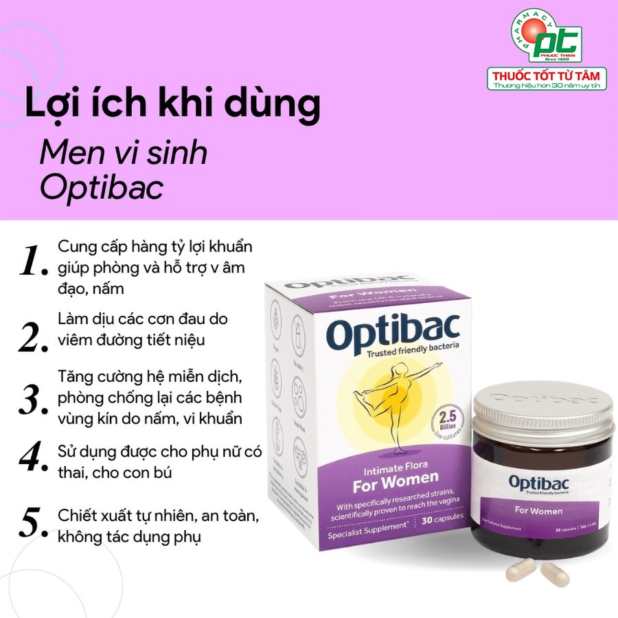 Men vi sinh Optibac For Women tím 30 viên bổ sung lợi khuẩn phụ khoa, tăng đề kháng, giảm viêm đường tiết niệu