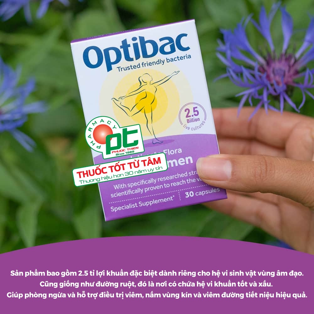 Men vi sinh Optibac For Women tím 30 viên bổ sung lợi khuẩn phụ khoa, tăng đề kháng, giảm viêm đường tiết niệu