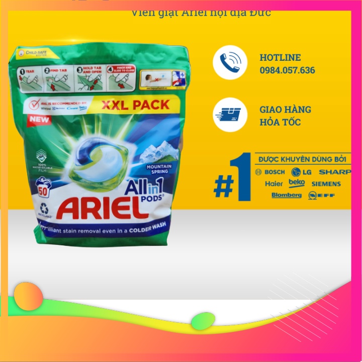 (Chiết có HĐ) Big SALE Viên giặt xả quần áo Ariel 3in1 giặt sạch,xả mềm và vệ sinh lồng giặt hàng nội địa Đức diệt khuẩn