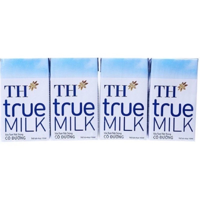 1 Vỉ 4 Hộp Sữa TH True Milk Hộp 110ml Có Đường/Ít đường