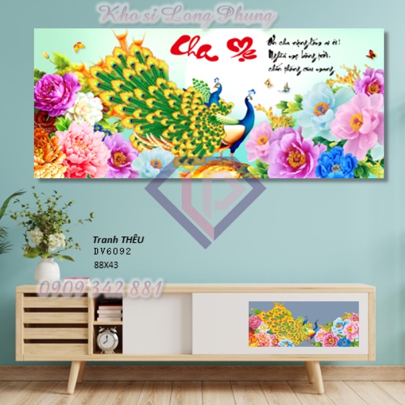 Tranh đính đá -Tranh thêu chữ thập Cha Mẹ D9080 105 * 50 cm , DV