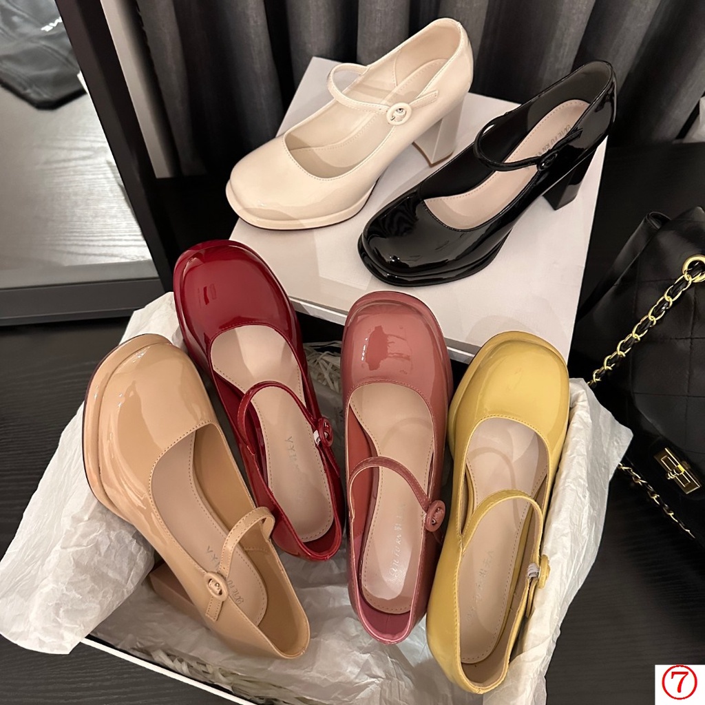 Giày Cao Gót Bít Mũi Bằng Da Đế Dày Phong Cách Retro Pháp Dễ Phối Đồ Thời Trang Cho Nữ