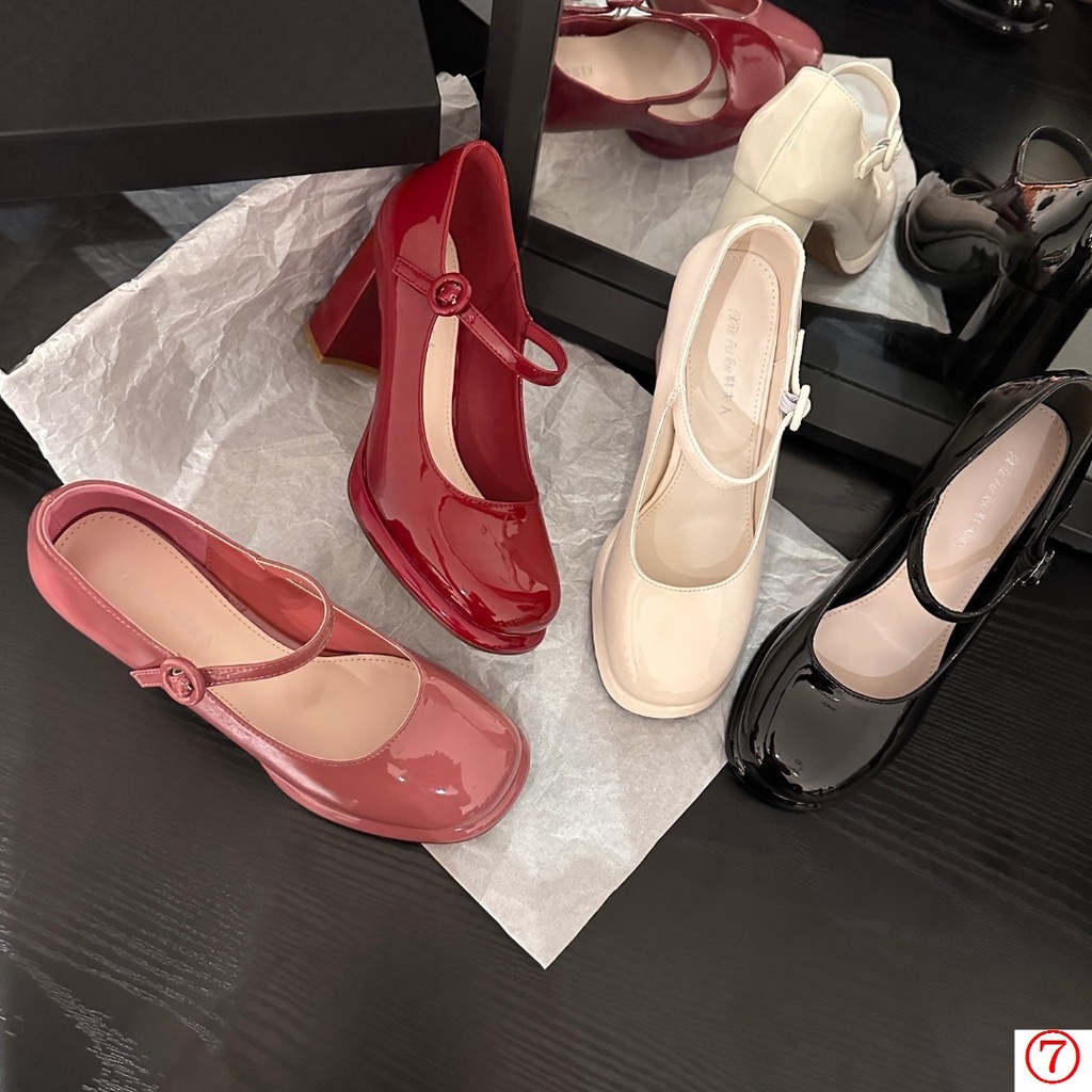 Giày Cao Gót Bít Mũi Bằng Da Đế Dày Phong Cách Retro Pháp Dễ Phối Đồ Thời Trang Cho Nữ