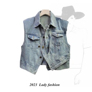 Áo vest denim áo vest không tay áo vest nữ phù hợp với mùa hè phong cách mới retro